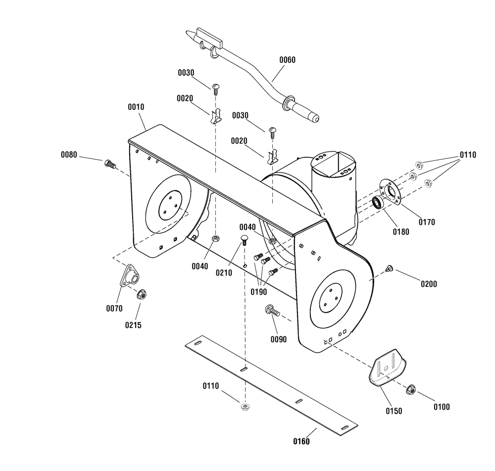 Auger Housing Assembly Diagram and Parts List for 1695871 2010 Briggs and Stratton Snow Blower